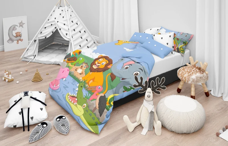 Parure copripiumino fantasia safari 100% cotone Daunex baby dream multicolore
