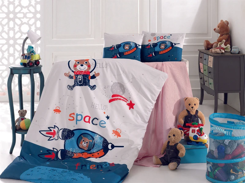 Parure copripiumino fantasia space, baby dream colore blu-bianco