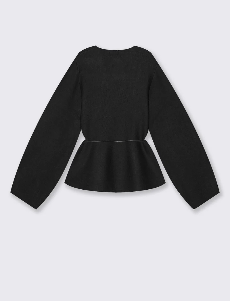 Cardigan aperto incrociato con cinturino - Nero
