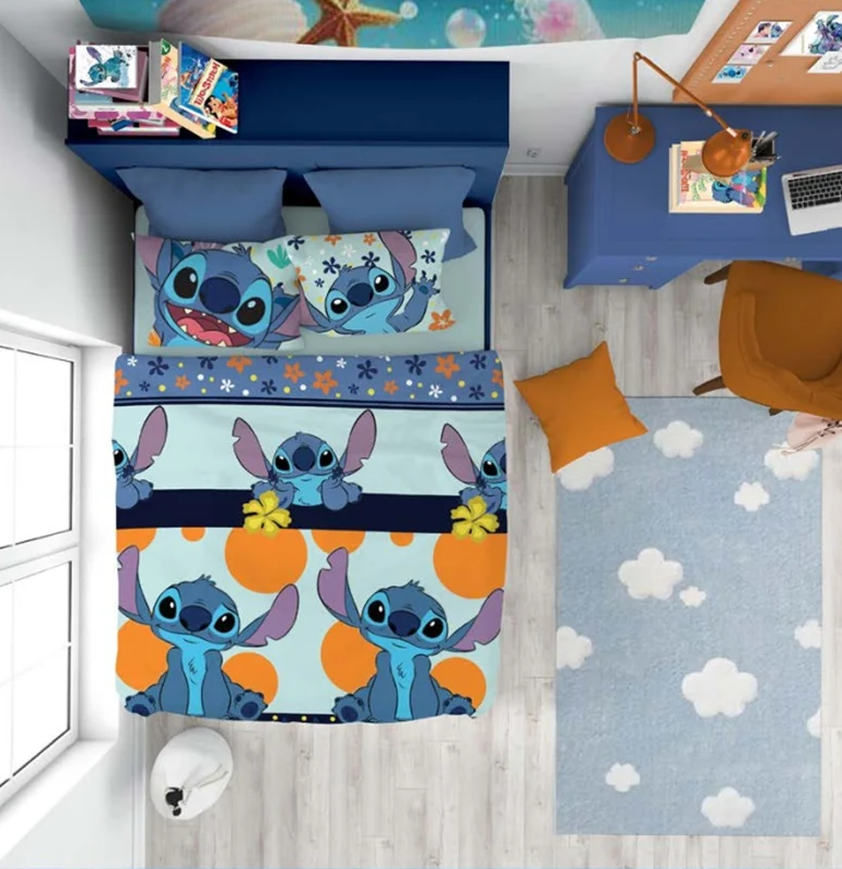 🧸 Completo Letto Stitch Una Piazza Hermet Home in 100% Puro Cotone – Prodotto Ufficiale Disney