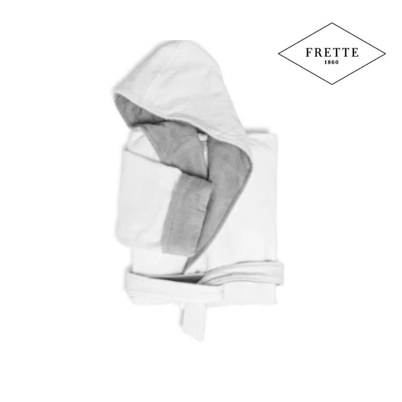 Accappatoio con cappuccio in velour 400 g/m2 bianco/grigio - Frette