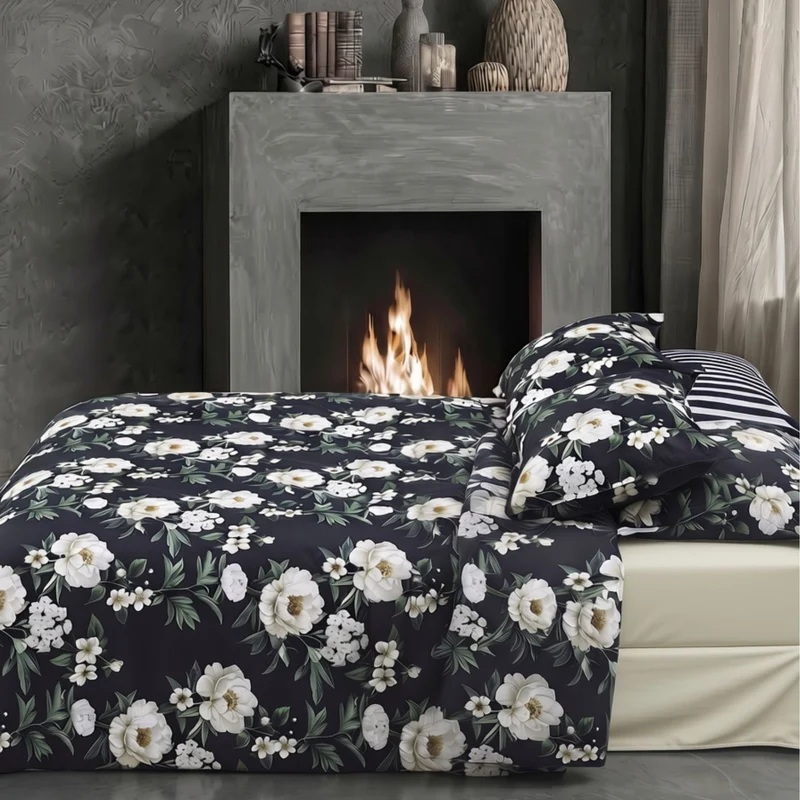 Completo Lenzuola Nocturnal Floreale in Raso di cotone