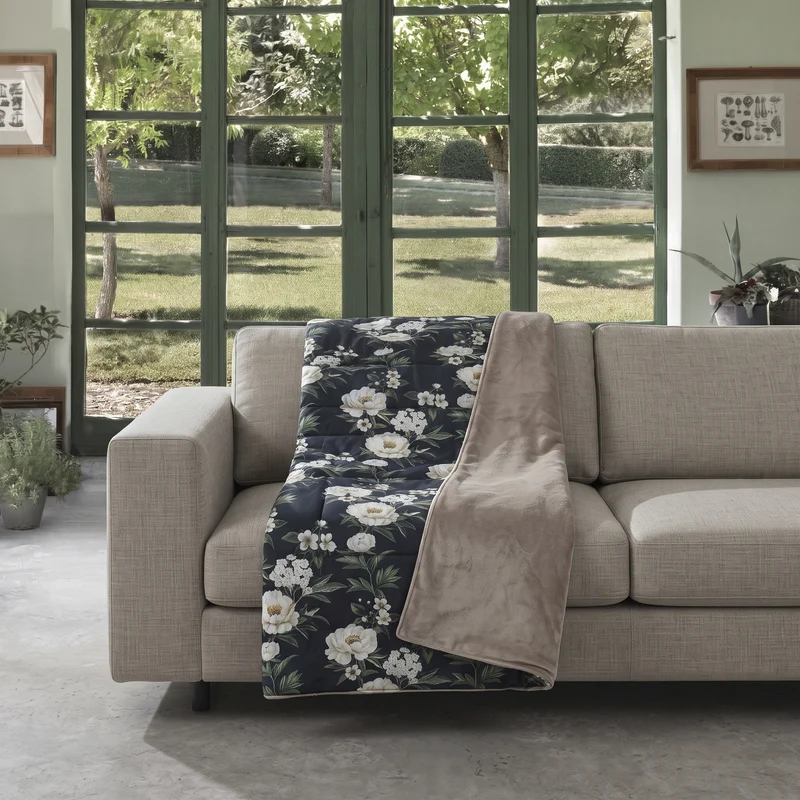 Telo arredo Copridivano in Plaid Grandecor Nocturnal Floreale in Velluto e Raso 90 gr/mq