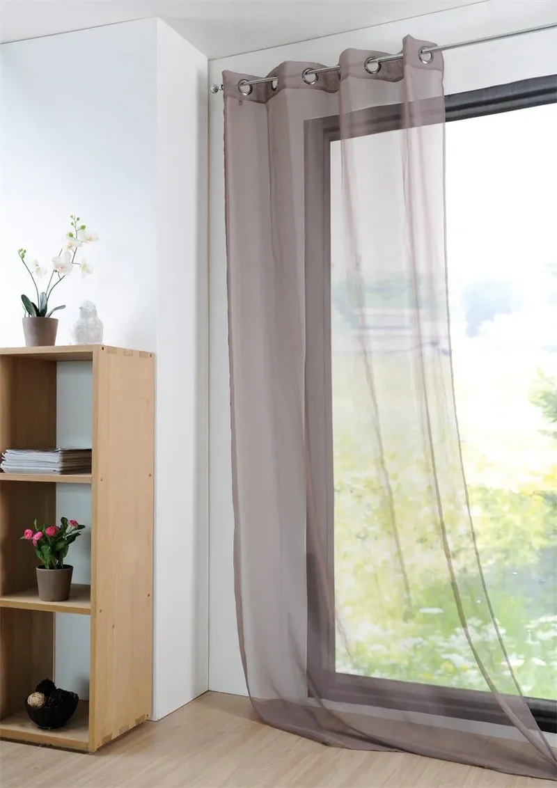 Tenda monna leggera colore grigio-talpa anelli fissi
