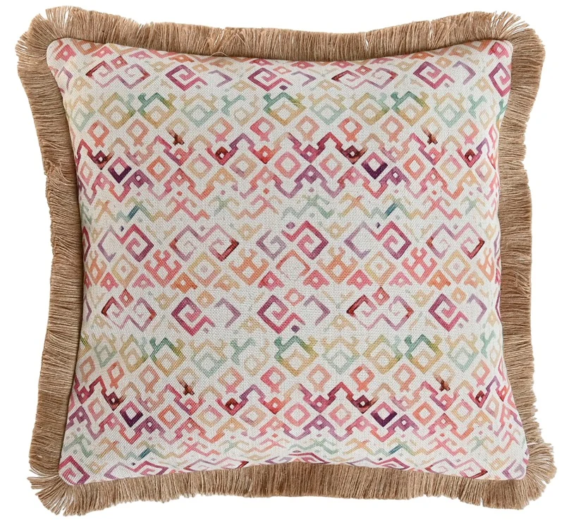 Cuscino Arredo Cojin Flecos in Cotone Multicolore con Frange 45x15x45 cm – Item International
