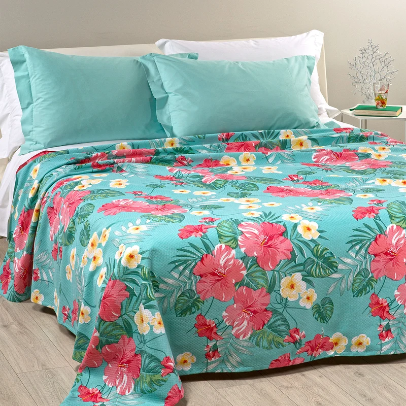 Copriletto Estivo hibiscus Moderno in Cotone Piquet
