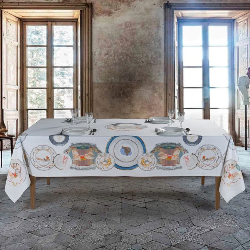 Tovaglia Toile Horses Piazza Pitti Firenze in Cotone Panama Made in Italy