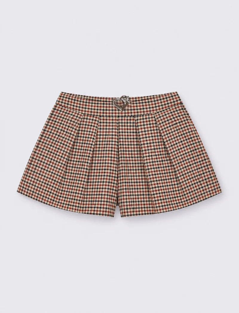 Shorts ampi a quadretti con cintura gioiello - Fantasia