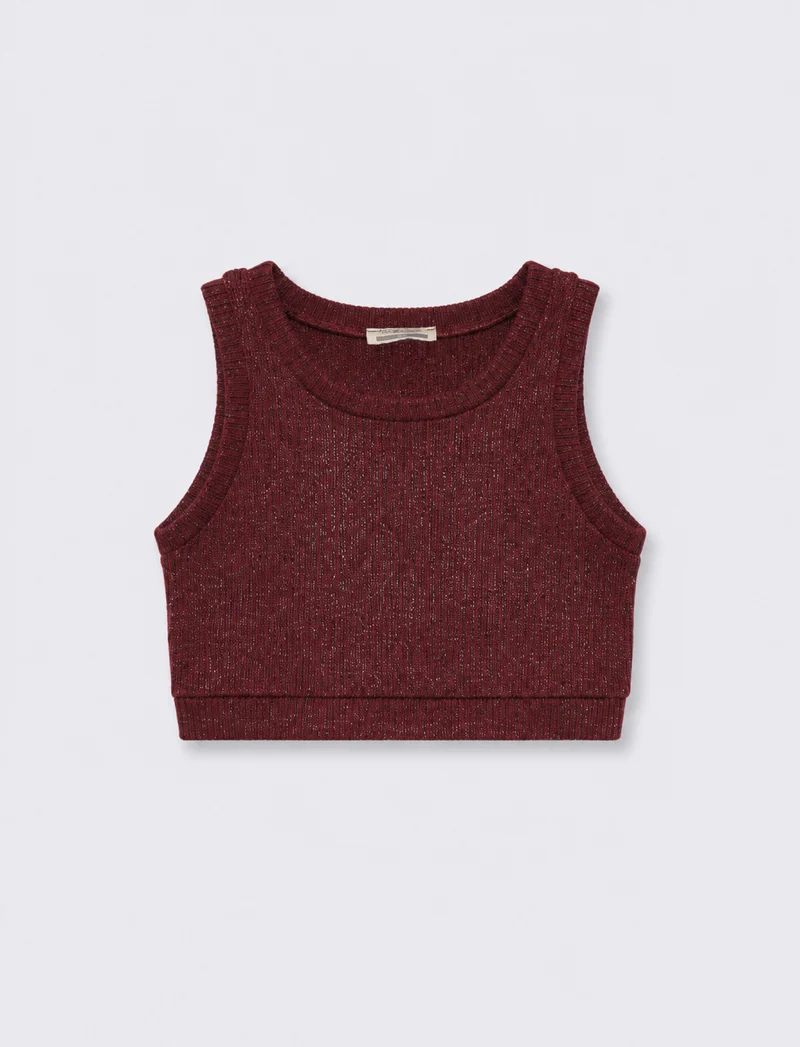 Gilet cropped in maglia brillantinata - Bordeaux