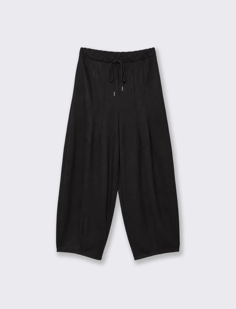Pantaloni barrel effetto camoscio con coulisse in vita - Nero