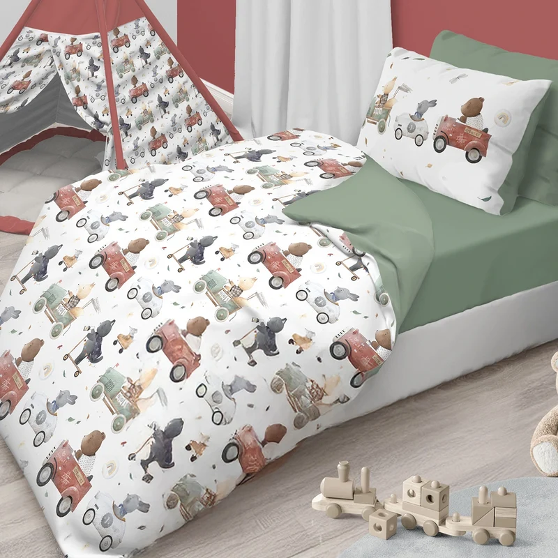 Parure copripiumino baby in cotone 100% con stampa orsetti in viaggio