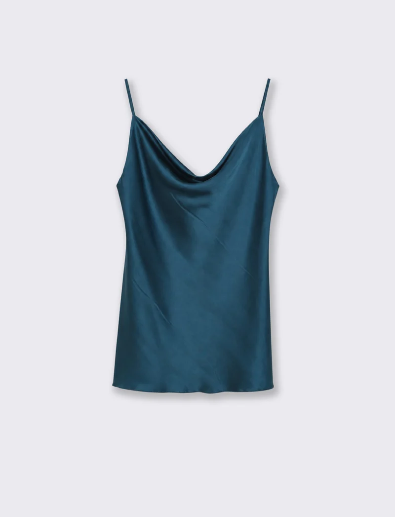Top con scollo drappeggiato e bretelle sottili - Verde Ottanio