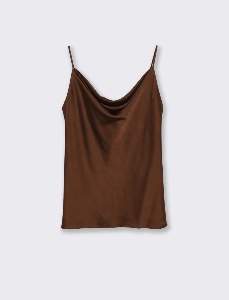 Top con scollo drappeggiato e bretelle sottili - Moro