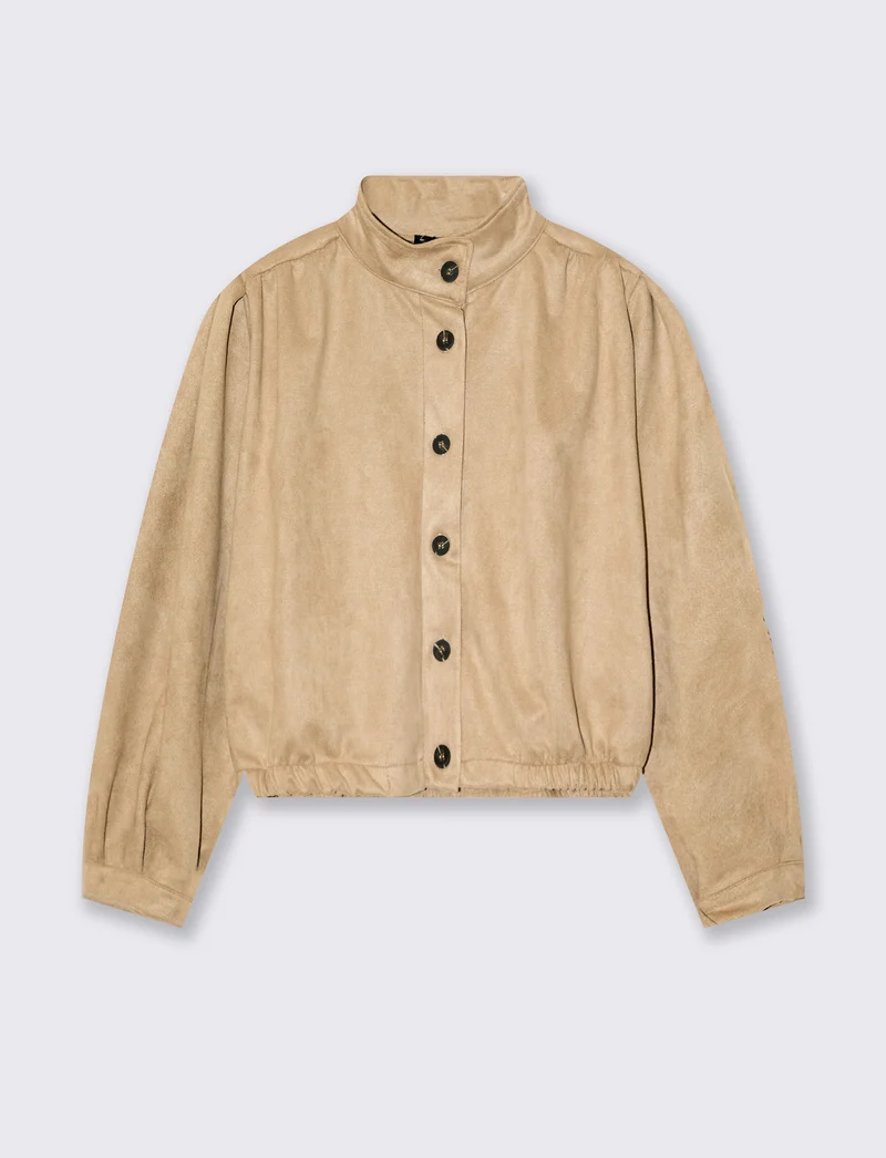 Giubbotto corto con elastico sul fondo e bottoni - Beige