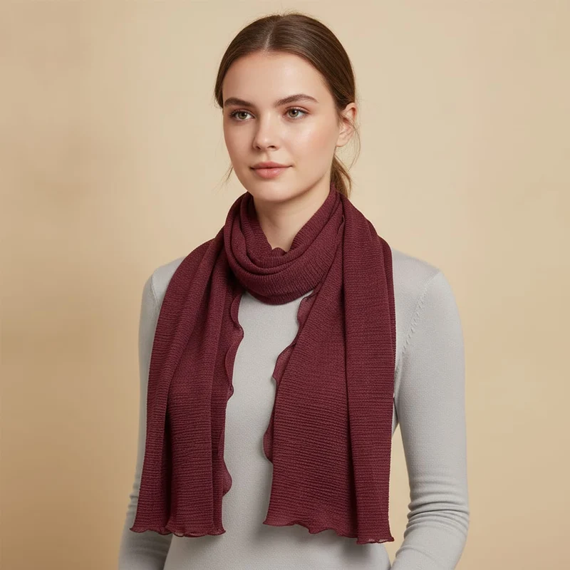 Foulard laminato in tinta unita con bordi arricciati - Viola prugna