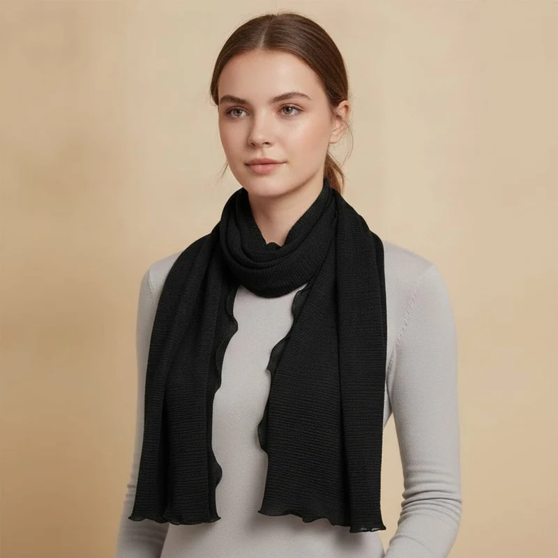 Foulard laminato in tinta unita con bordi arricciati - Nero
