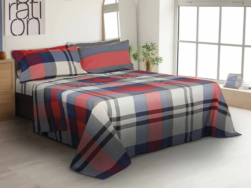 Completo lenzuola double face Daunex in percalle, Bradford multicolore