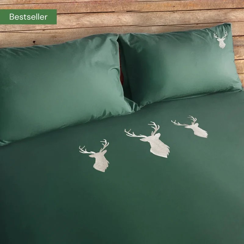Parure copripiumino in puro cotone ricamato Daunex, Deer