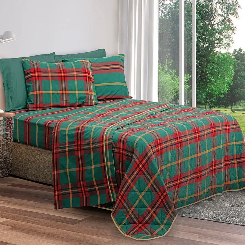 Completo lenzuola Daunex in percalle tinto in filo Newcastle colore verde