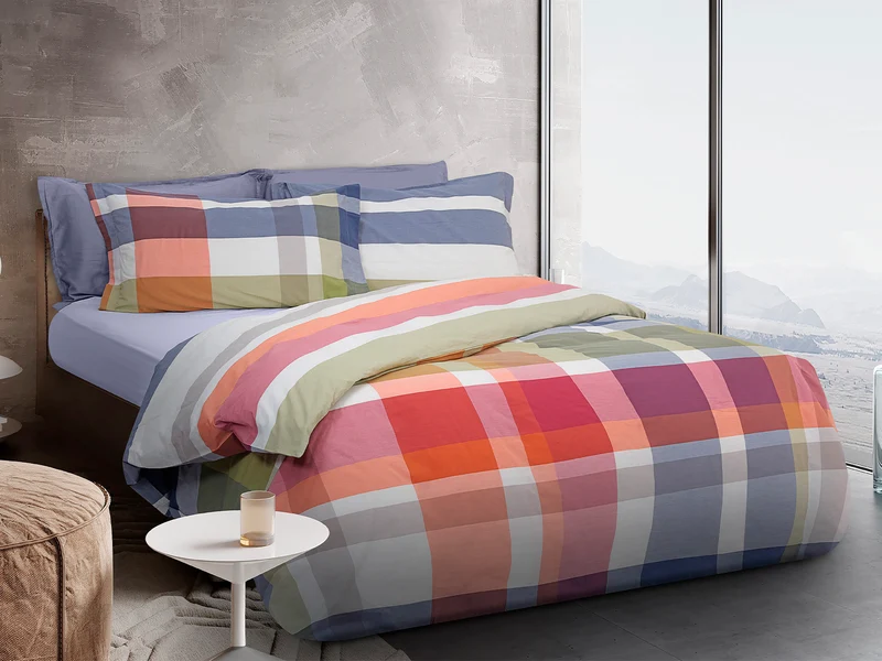 Parure copripiumino double face 100% cotone Daunex Manchester multicolore
