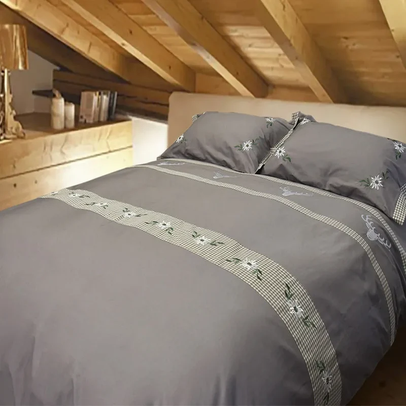 Parure copripiumino in puro cotone Daunex chalet Swiss colore grigio