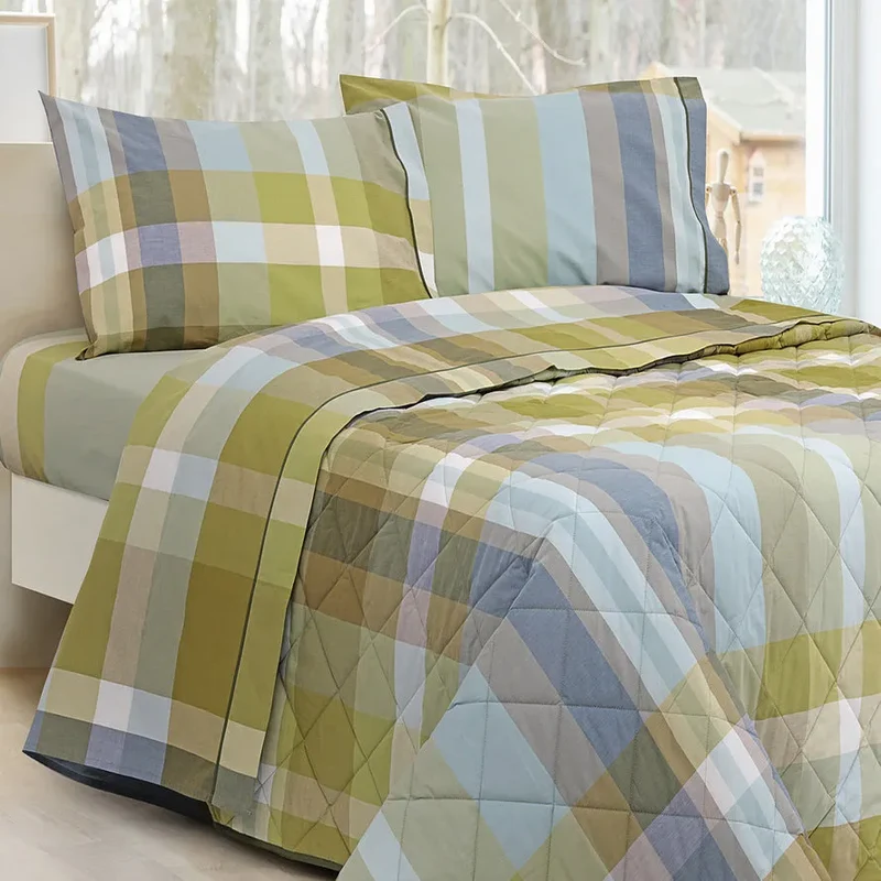 Completo lenzuola in percalle tinto in filo Daunex Derby colore verde