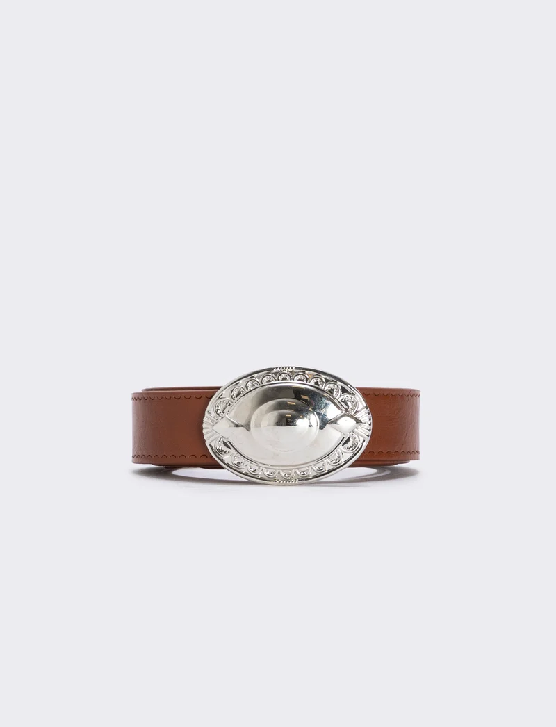 Cintura fibbia ovale stile country - Cuoio