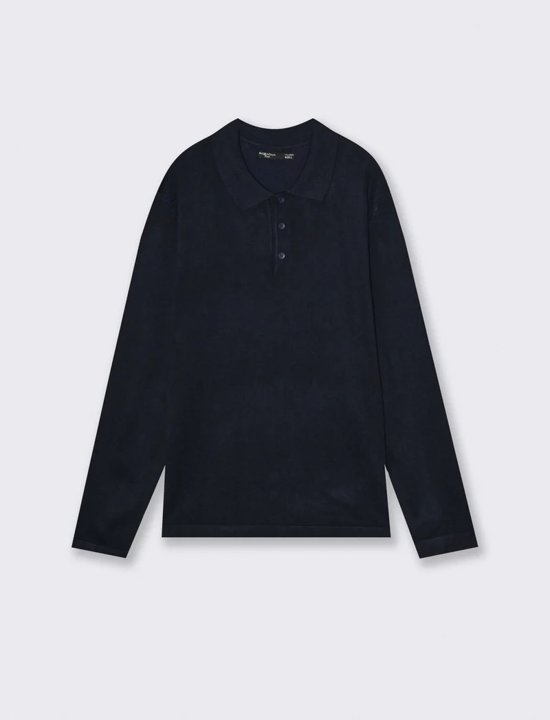Maglia Polo in Misto Viscosa con Colletto - Blu