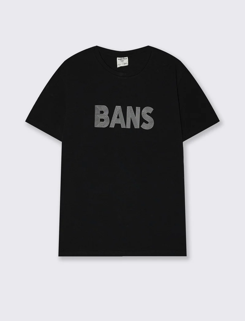 T-shirt cotone elasticizzato con stampa 3D - Nero