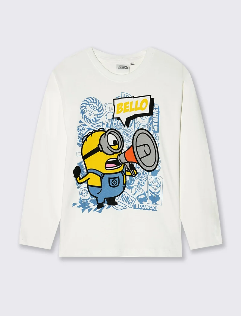 T-shirt maniche lunghe con Minions - Bianco latte