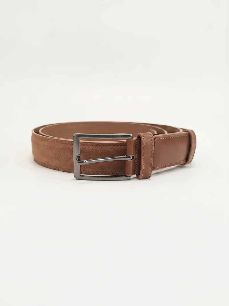 Cintura in suede con cuciture in tinta - Beige