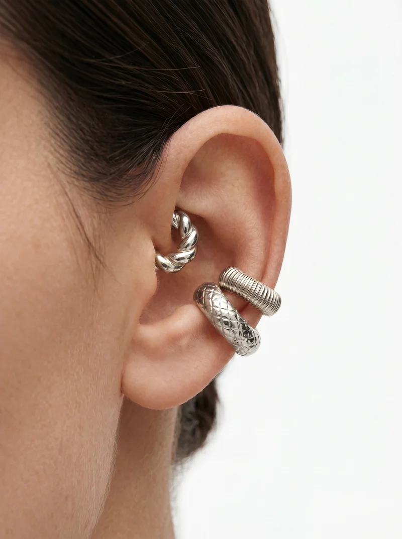 Set di 3 ear cuff a doppio cerchio - Argento