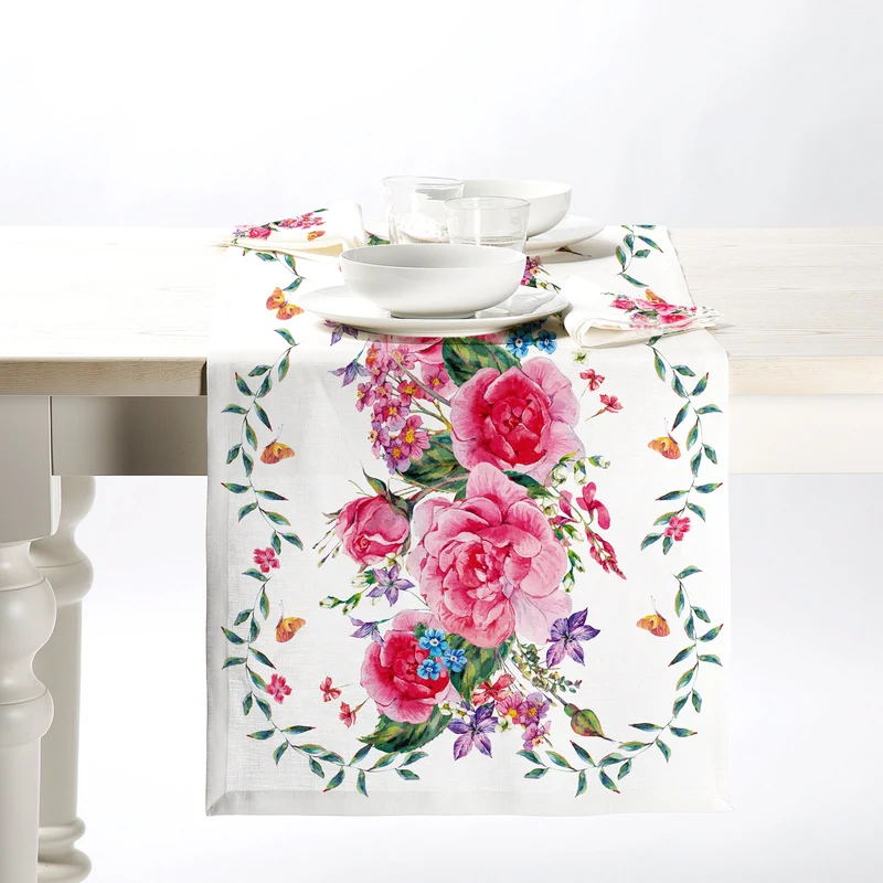 Runner tavola roseto Floreale in Cotone