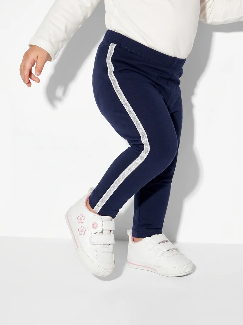 Leggings in cotone con banda laterale - Blu