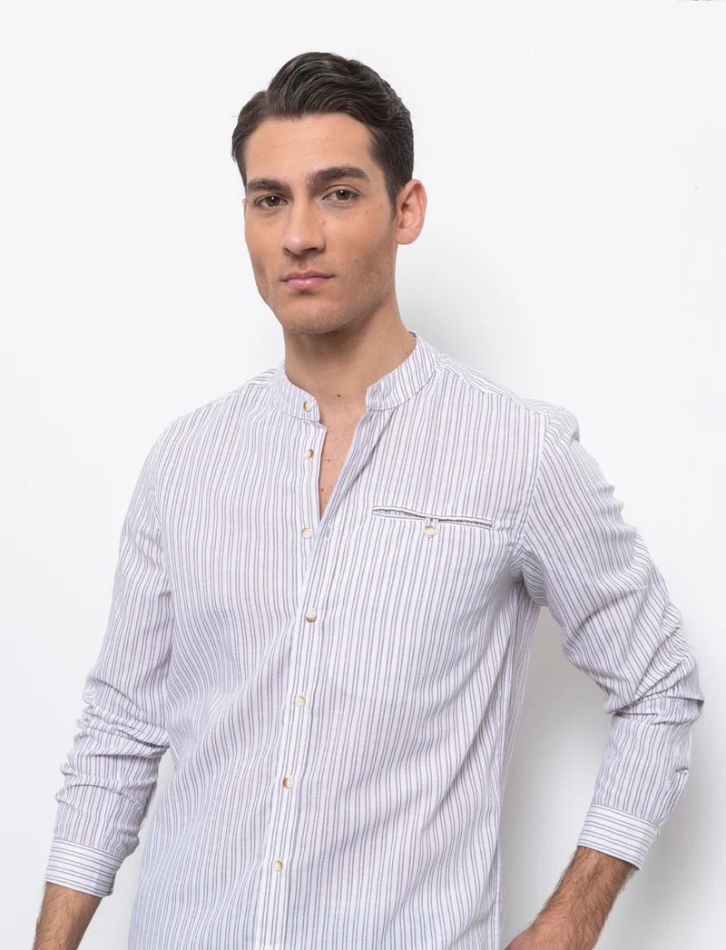 Camicia coreana a righe da uomo - Bianco