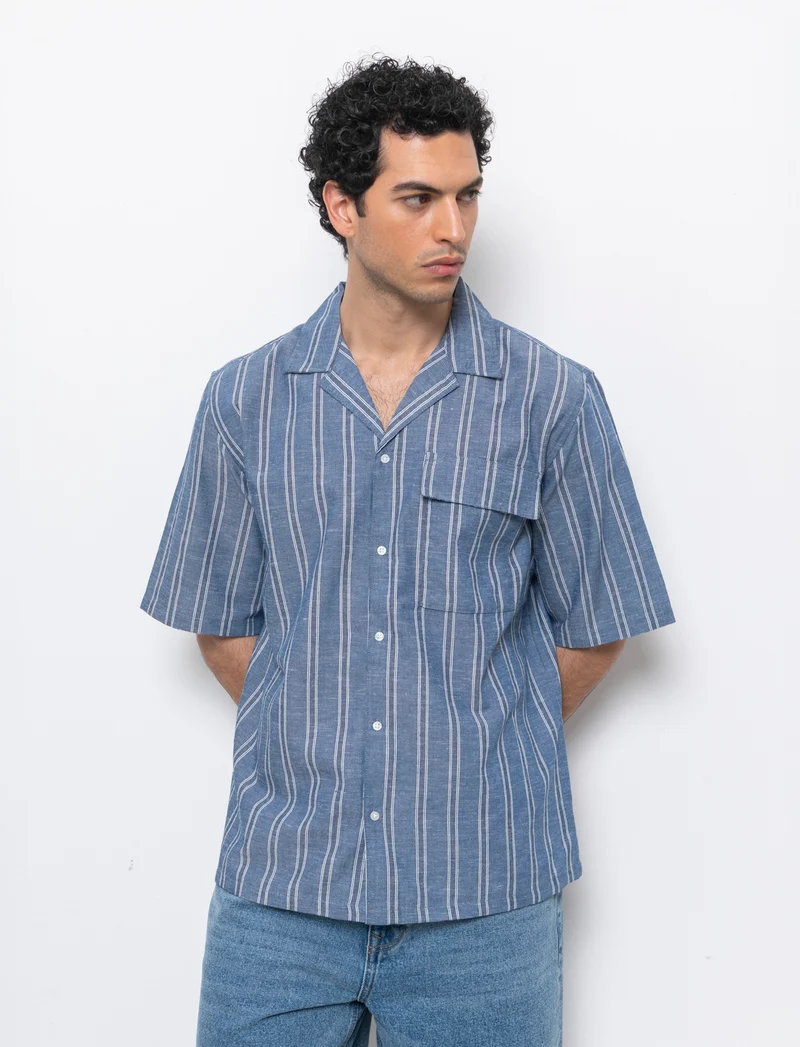 Camicia effetto denim a righe da uomo - Blu