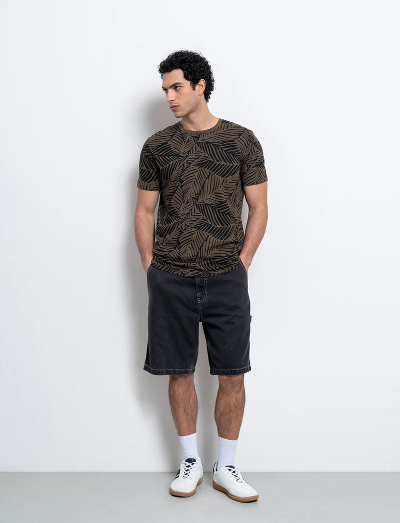 T-shirt in cotone con stampa all over da uomo - Verde kaki