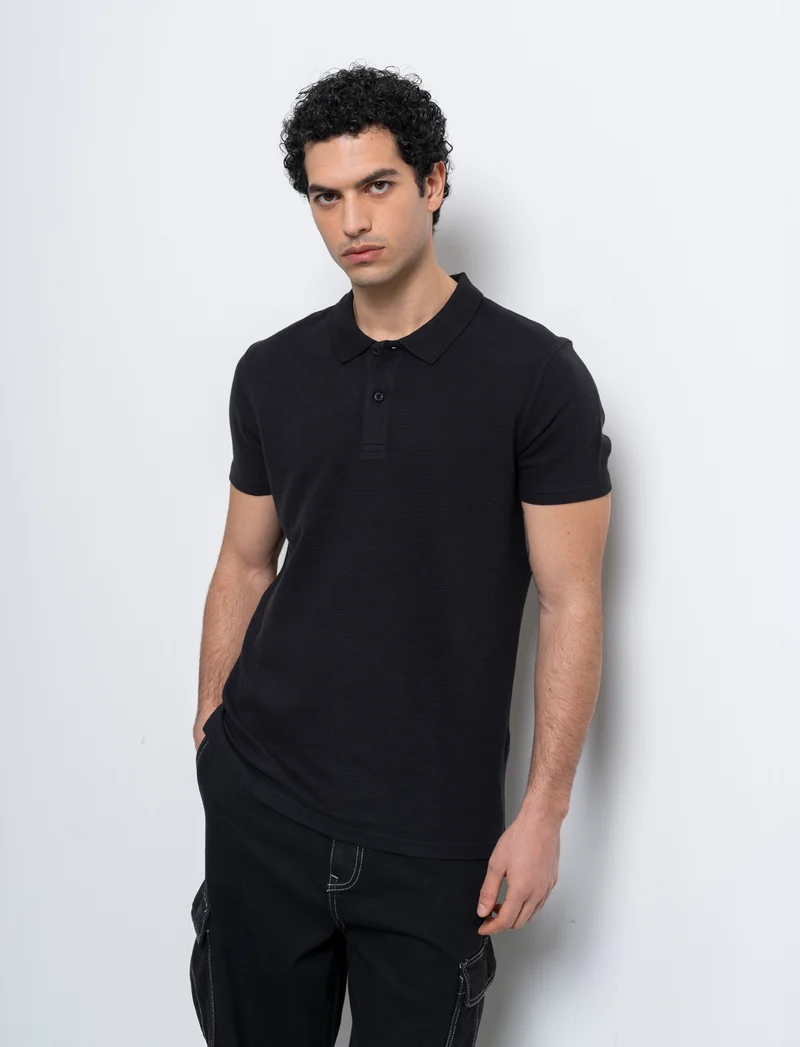 Polo in tessuto struttura ottoman da uomo - Nero