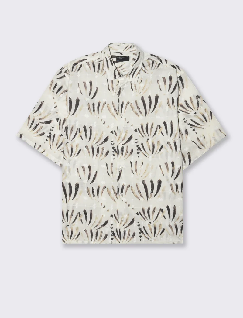 Camicia fantasia stampata e ricamata da uomo - Beige ecru