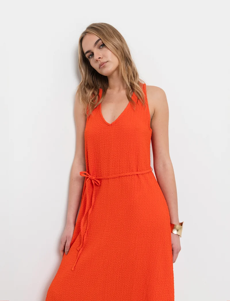 Vestito lungo con cintura da donna - Arancio