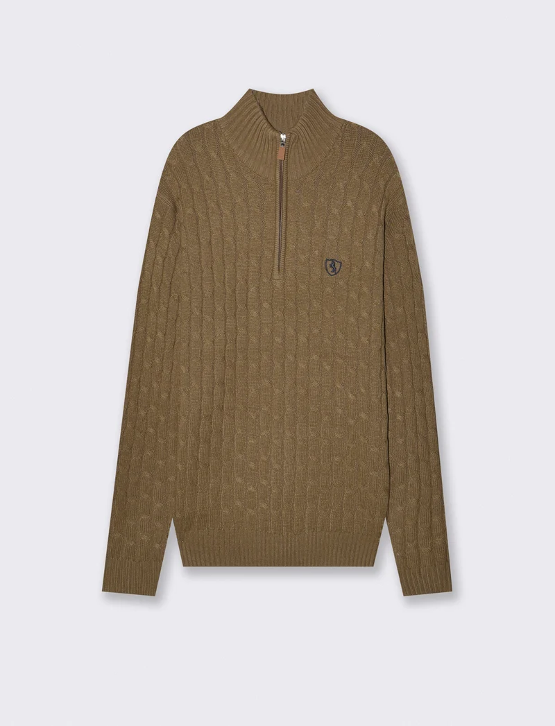Maglia Cardigan Collo Alto in Ciniglia - Grigio fango