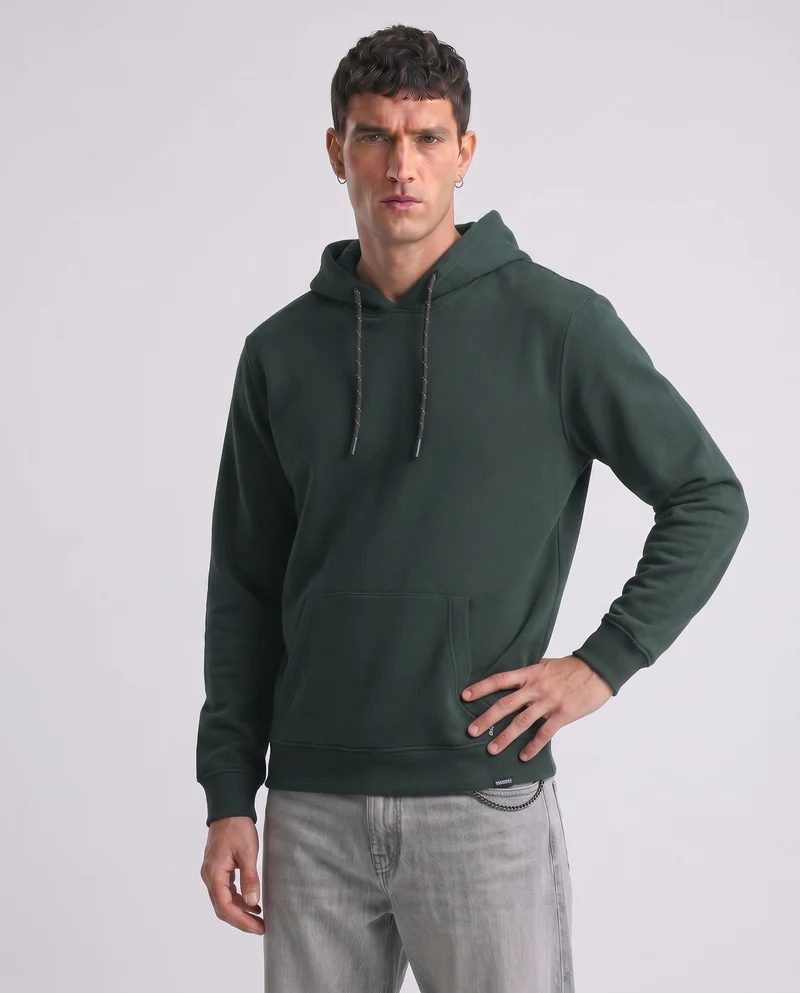 Felpa Basic con Cappuccio e Tasca Marsupio - Verde scuro