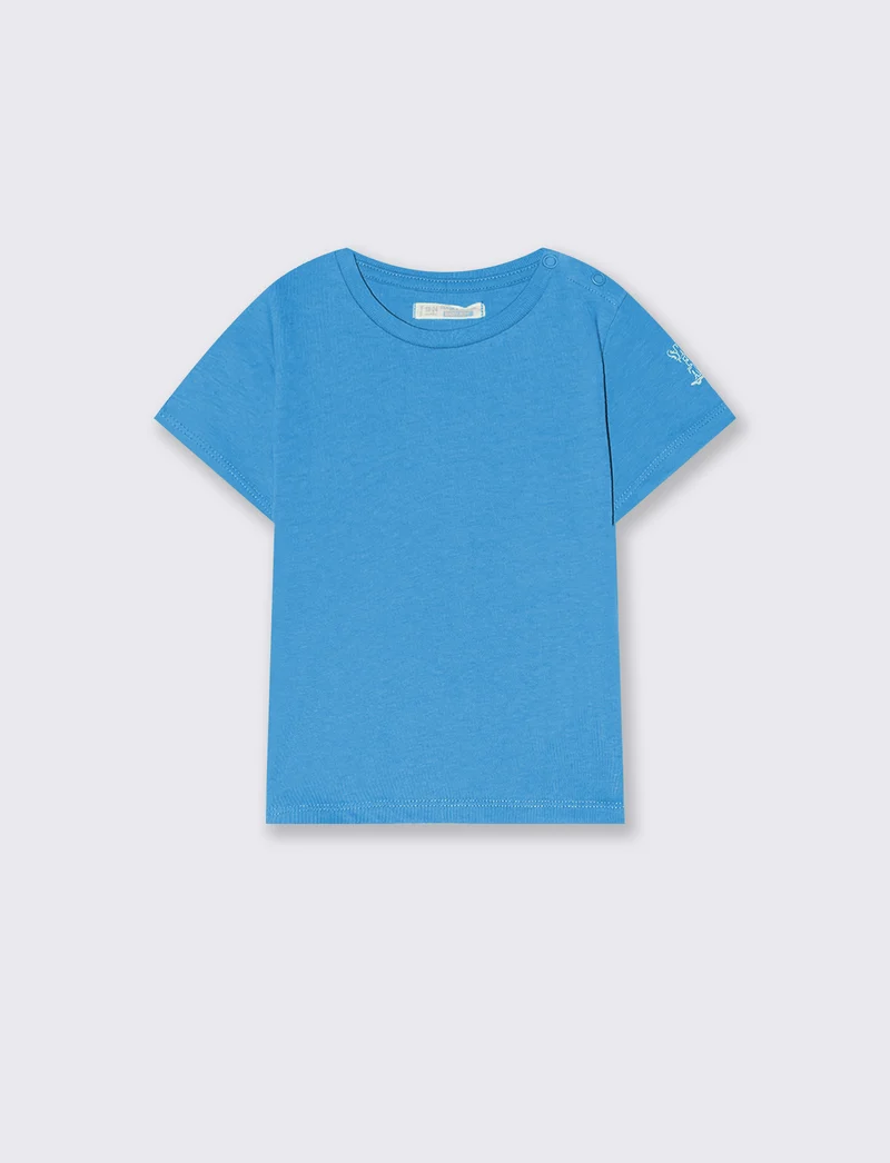 T-shirt mezza manica in cotone tinta unita - Azzurro