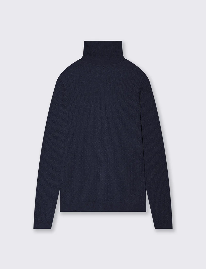 Maglia a trecce con collo alto - Verde petrolio
