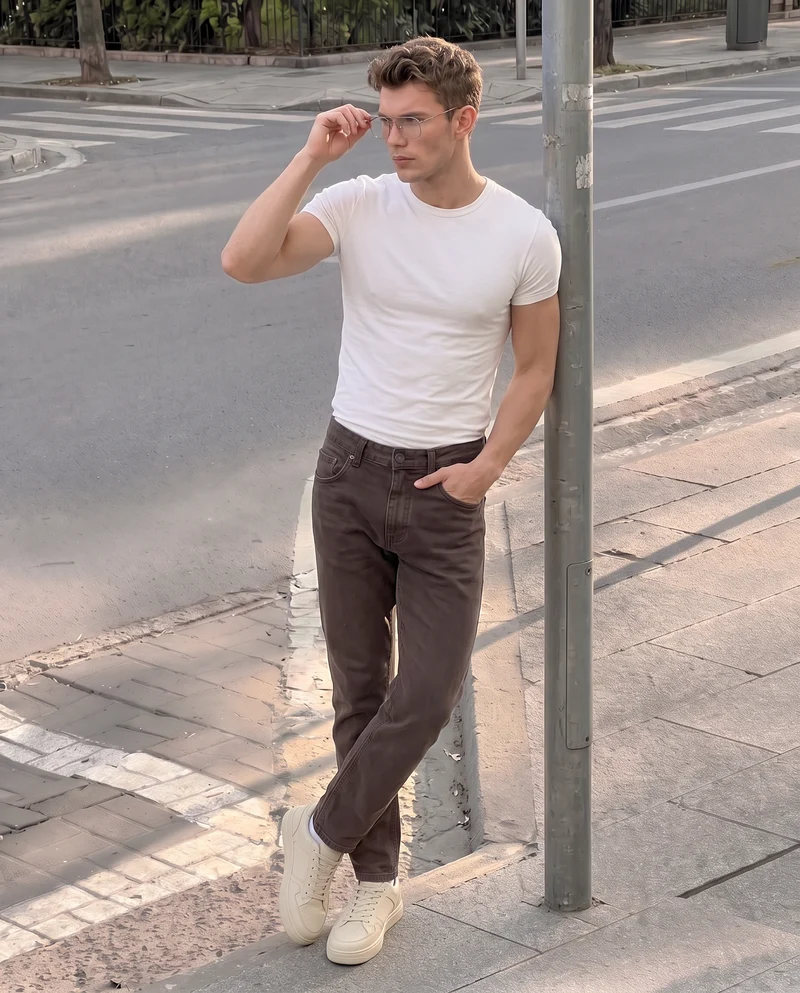 Pantaloni slim fit 5 tasche comfort - Moro