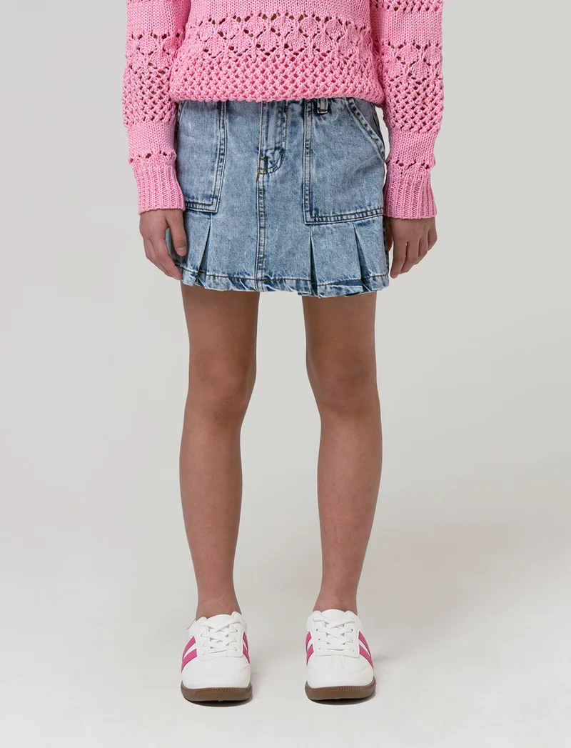 Gonna in denim con tasconi da bambina - Denim