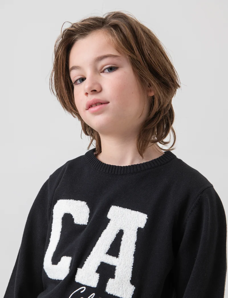 Tricot con applicazione frontale da bambino - Nero
