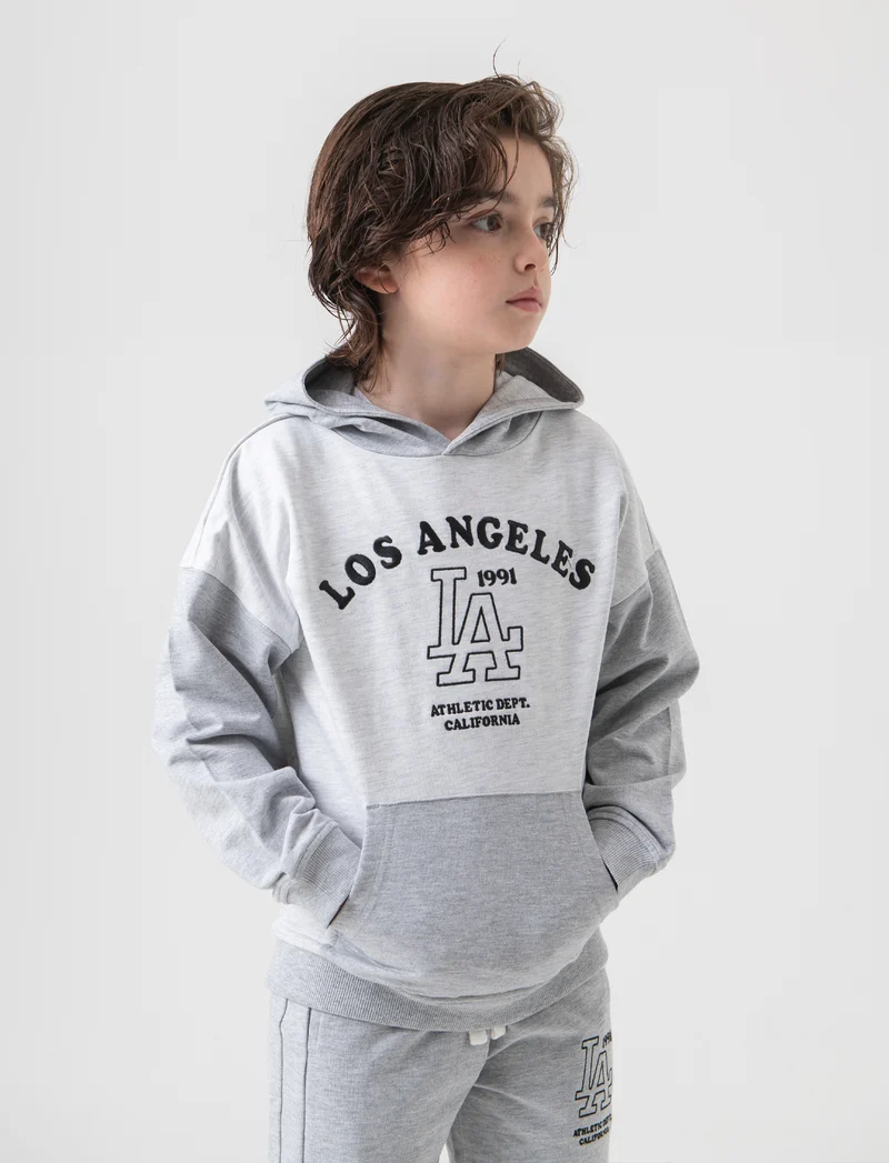 Felpa con cappuccio bicolor da bambino - Grigio mel.
