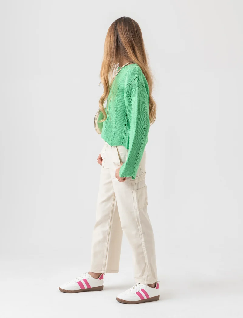 Pantalone in twill da bambina - Crema