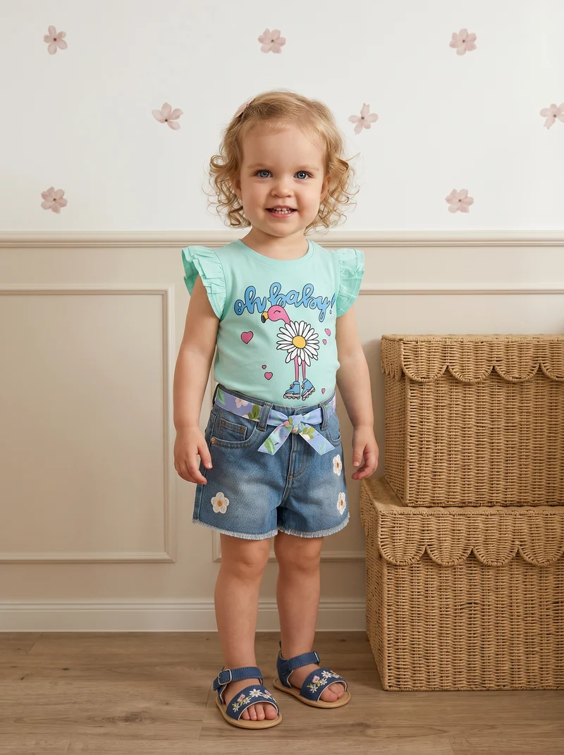 T-shirt girocollo con rouches eleganti - Verde acqua